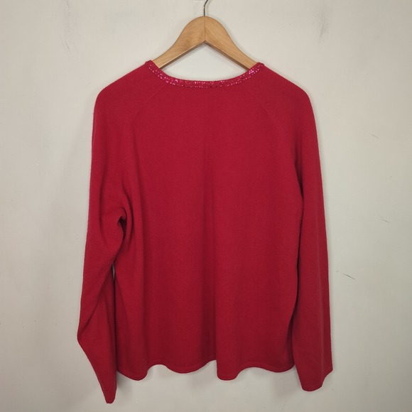 Jones New York Red Cashmere Sweater w Sequins Holiday Christmas - Picture 6 of 8